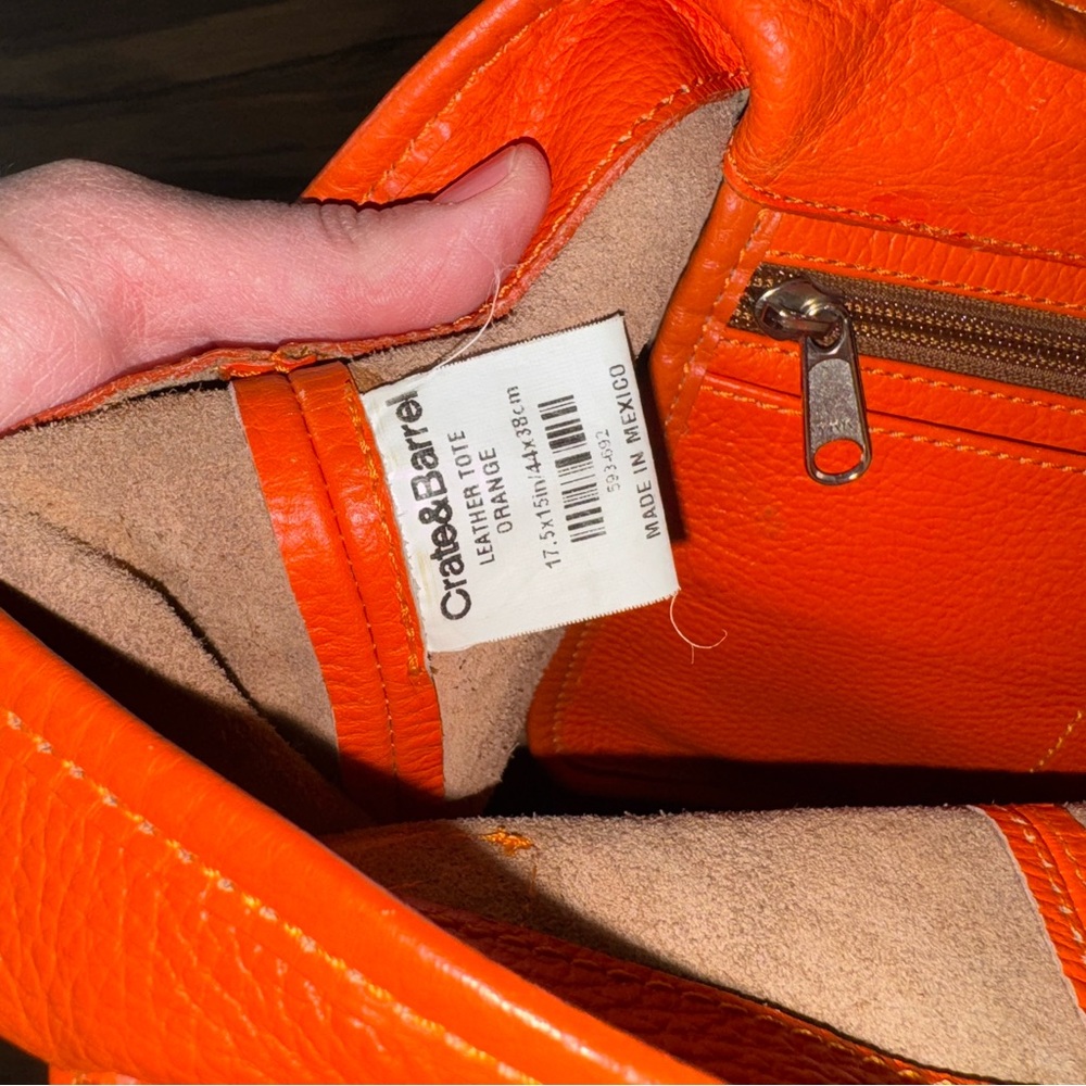Crate&Barrel Orange Leather Tote Bag - Picture 7 of 11